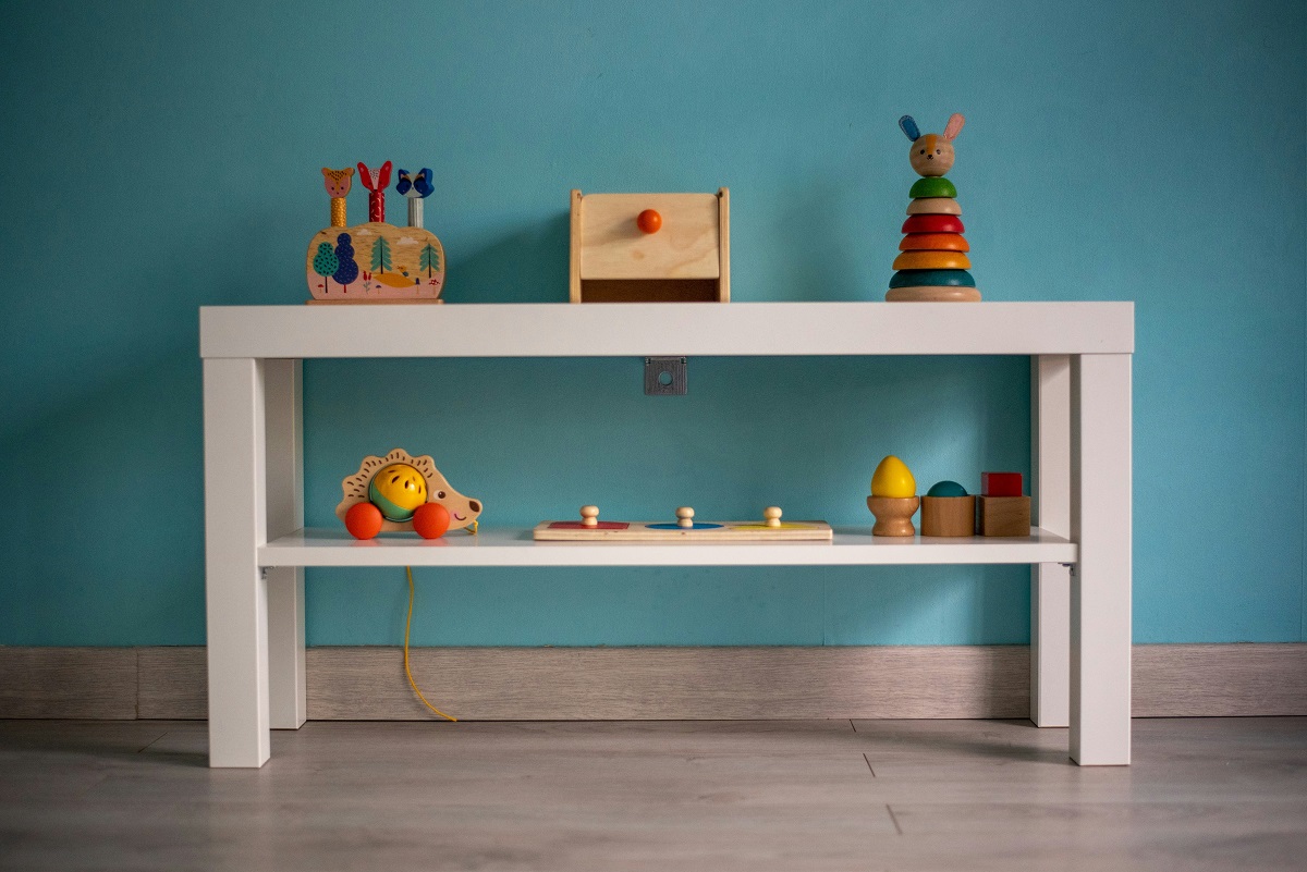 playroom with blue walls