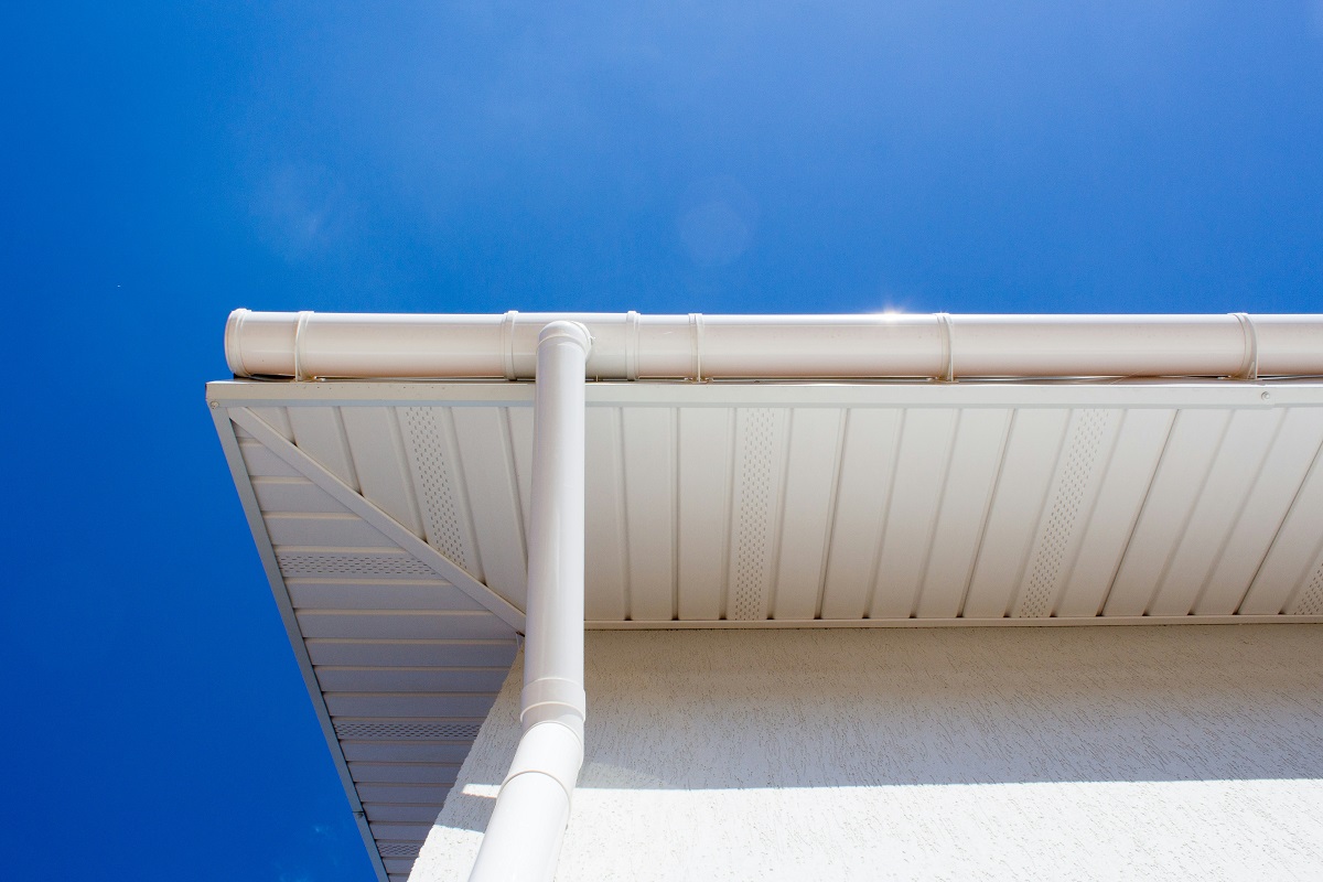 close-up of gutters under clear skies